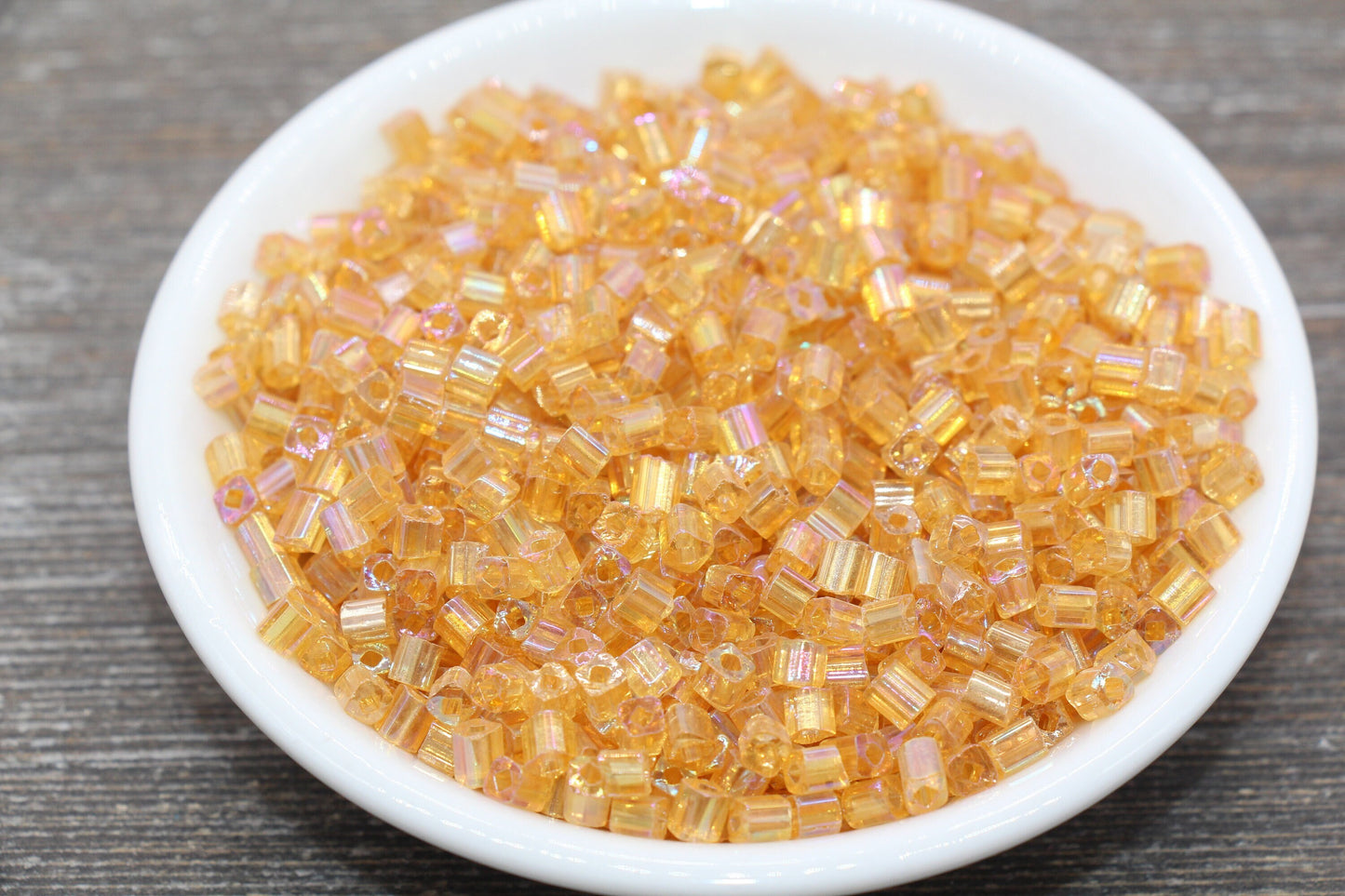 Iridescent Square Glass Beads, 4mm Cube Glass Beads, Sparkle Glass Beads, Transparent Orange AB Square Seed Beads, Beading Supplies #2119