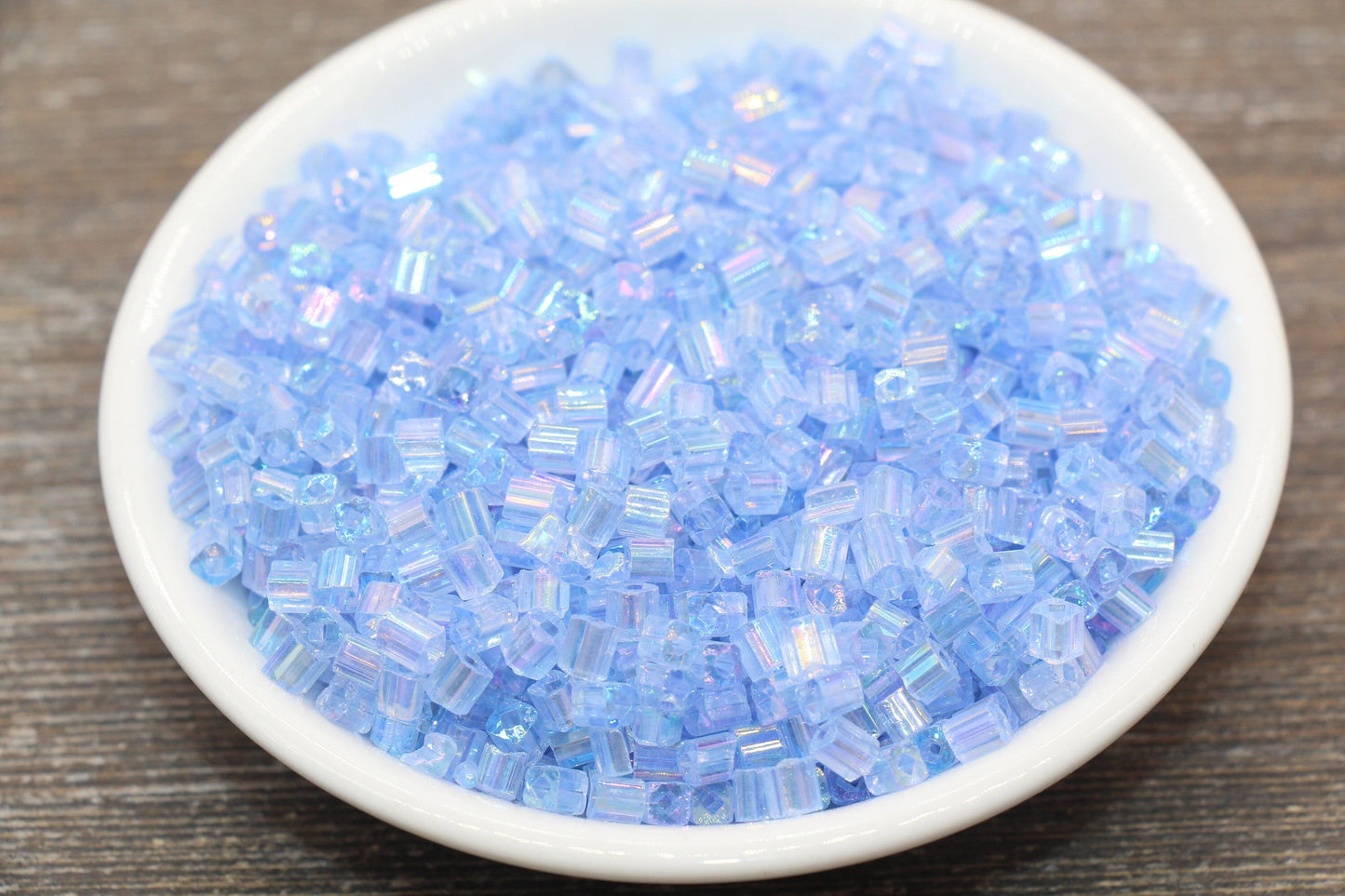 Iridescent Square Glass Beads, 4mm Cube Glass Beads, Sparkle Glass Bead, Transparent Ice Blue AB Square Seed Beads, Beading Supplies #2124