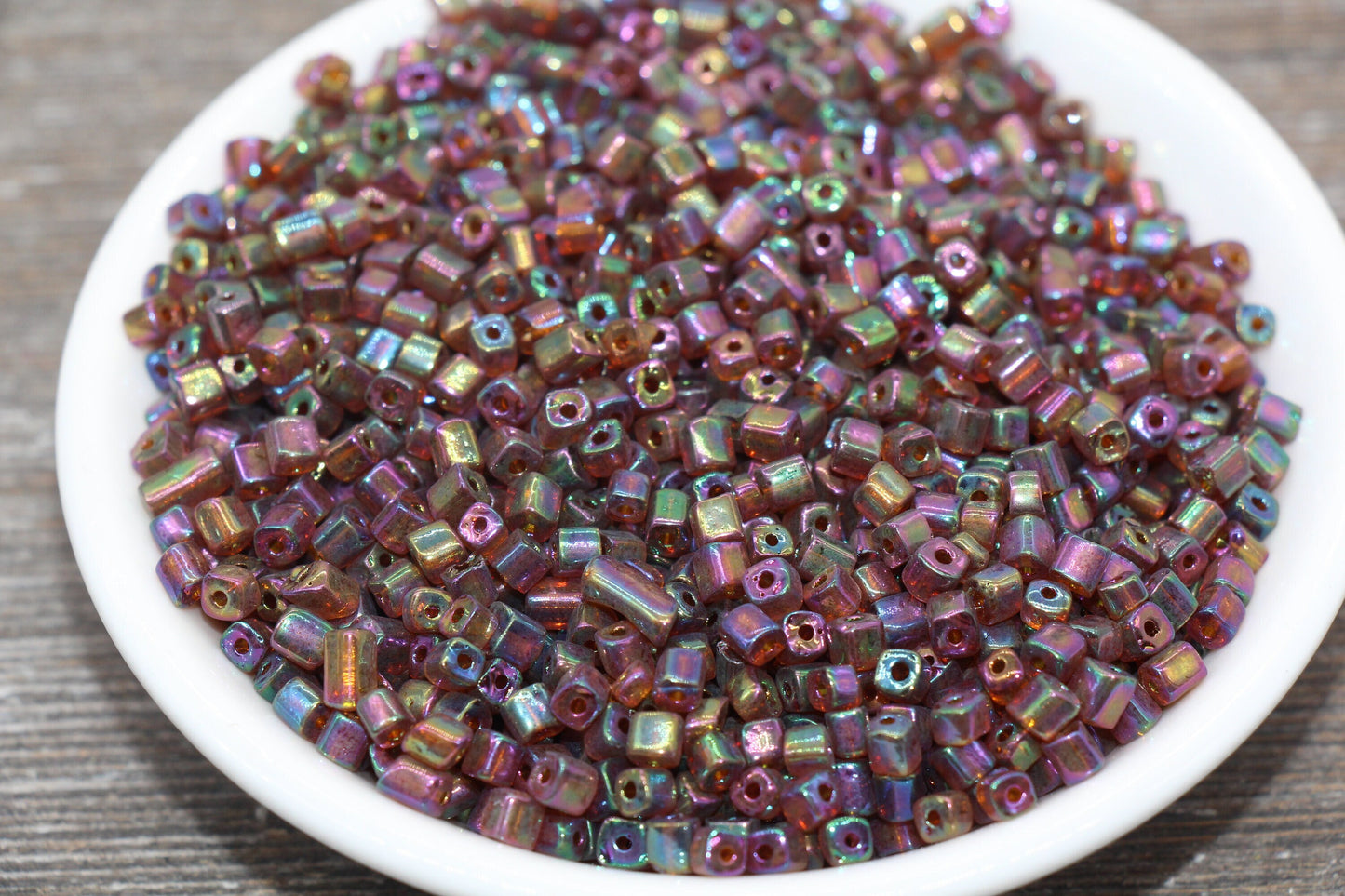 Iridescent Square Glass Beads, 4mm Cube Glass Beads, Sparkle Glass Beads, Transparent Brown AB Square Seed Beads, Beading Supplies #2115