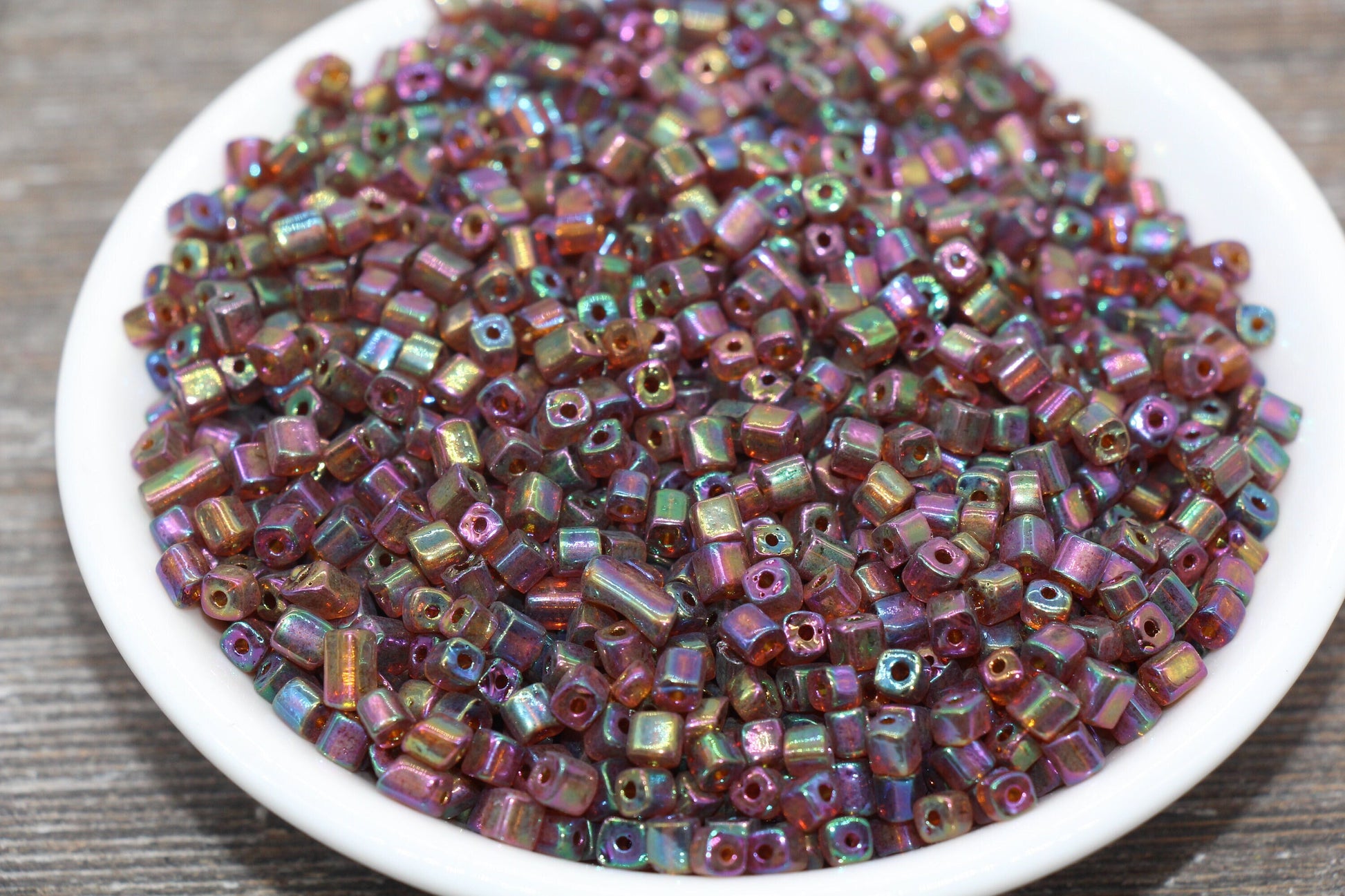 Iridescent Square Glass Beads, 4mm Cube Glass Beads, Sparkle Glass Beads, Transparent Brown AB Square Seed Beads, Beading Supplies #2115