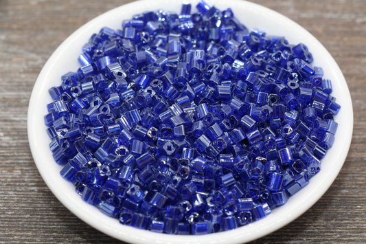 Glossy Square Glass Beads, 4mm Cube Glass Beads, Shinny Glass Bead, Transparent Royal Blue Square Seed Beads, Beading Supplies #2131