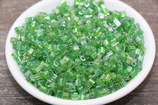 Glossy Square Glass Beads, 4mm Cube Glass Beads, Shinny Glass Bead, Transparent Green Square Seed Beads, Beading Supplies #2137