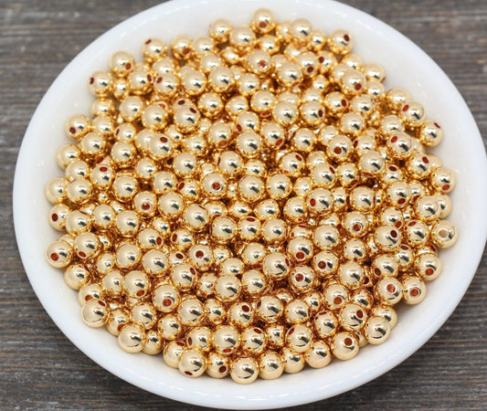 14K Gold Color Spacer Beads, Spacer Round Beads, Round Beads, Size 4mm 6mm 8mm