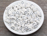 White Smiley Face Polymer Clay Beads, Smiley Face Fimo Cane Beads, Happy Face Emoji Beads, Bead for Bracelet, Beading Supplies #232