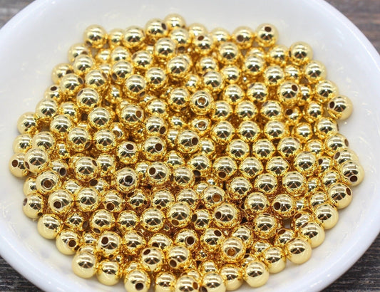 18K Gold Color Spacer Beads, Round Beads, Round Gold Beads, Size 4mm 6mm Gold Beads