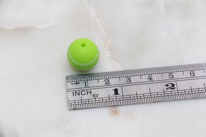 Tennis Ball Silicone Beads, Sports Print Silicone Beads, Round Sports Ball Beads, Chunky Beads, Silicone Beads #245