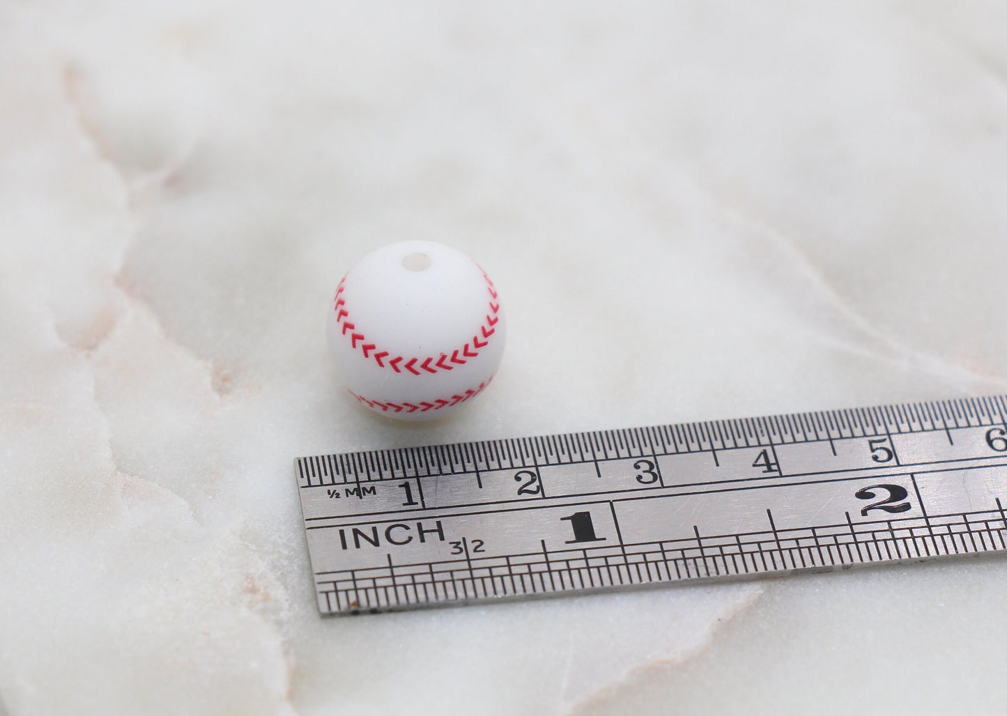 Baseball Silicone Beads, Sports Print Silicone Beads, Round Sports Ball Beads, Chunky Beads, Silicone Beads #247