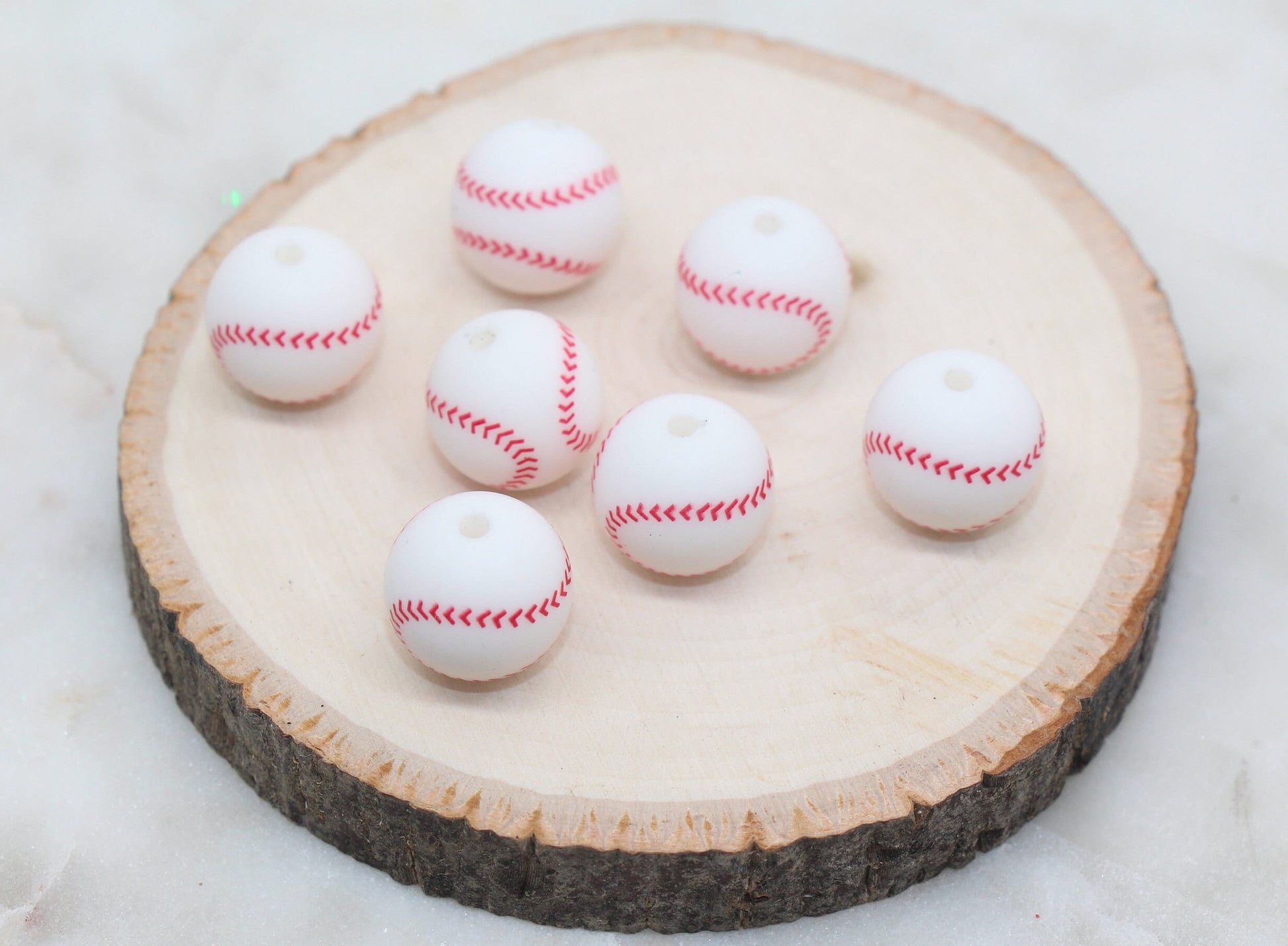 Baseball Silicone Beads, Sports Print Silicone Beads, Round Sports Ball Beads, Chunky Beads, Silicone Beads #247