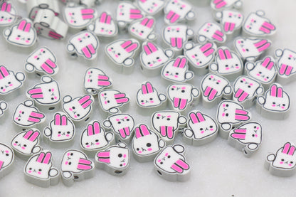 Bunny Polymer Clay Beads, Cute Bunny Clay Beads, Bunny Clay Loose Beads, Easter Themed Bunny Beads, Jewelry Beading Supplies #254