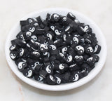 Yin Yang Polymer Clay Beads, Black Yin-Yang Heart Shape Beads, Yin Yang Clay Beads, Jewelry Beads, Beads for Bracelet #256