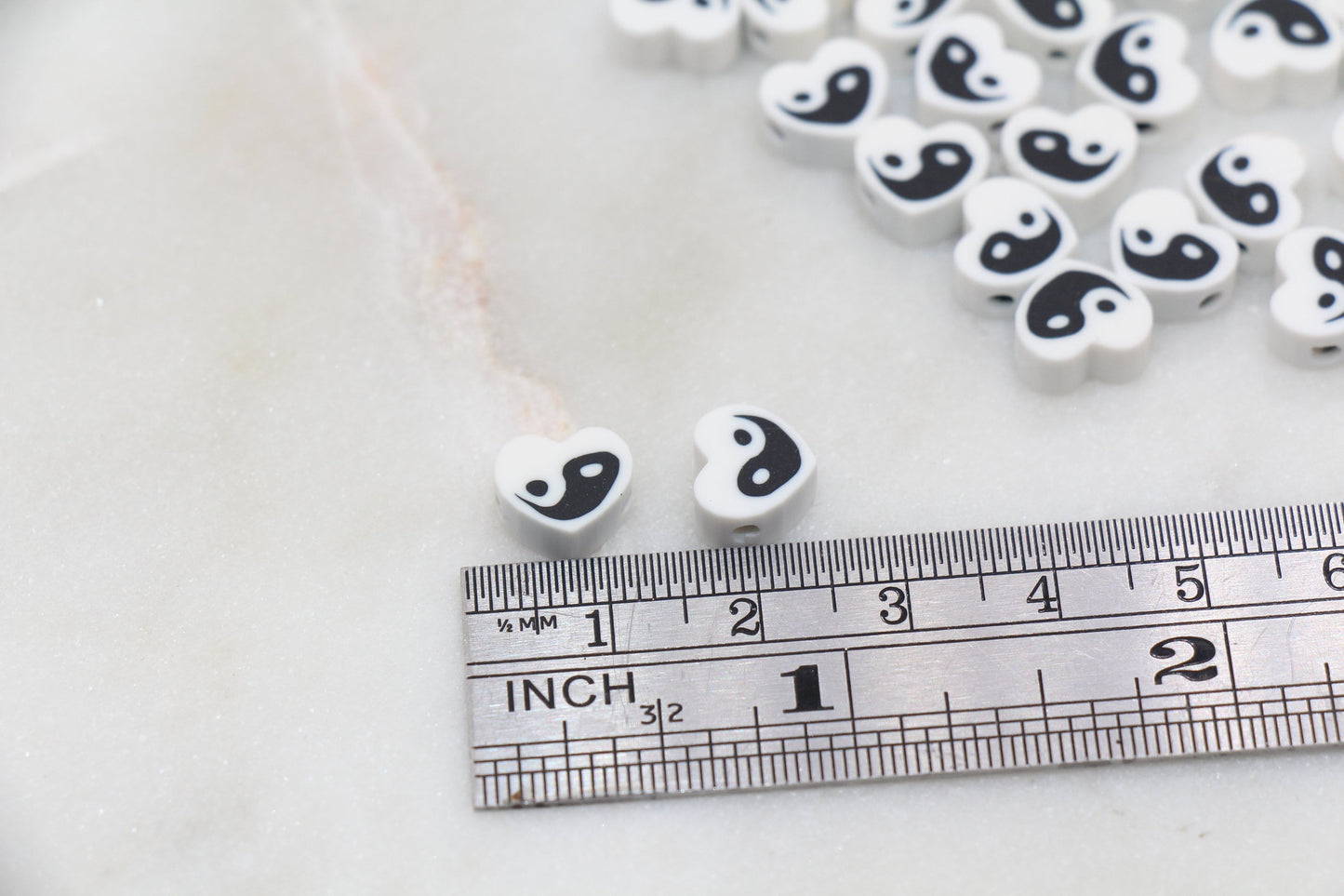 Yin Yang Polymer Clay Beads, White Yin-Yang Heart Shape Beads, Yin Yang Clay Beads, Jewelry Beads, Beads for Bracelet #257