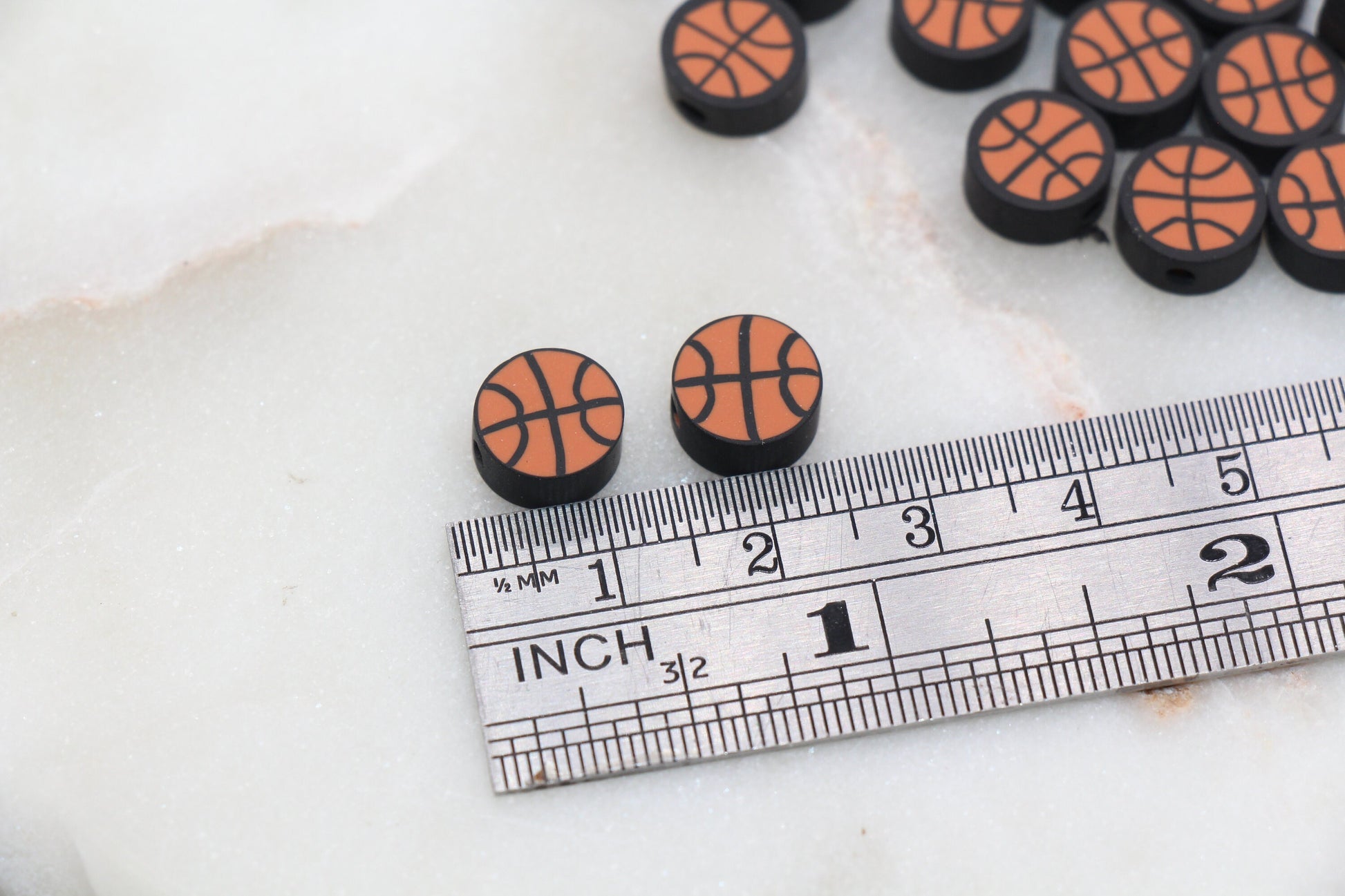 Basketball Polymer Clay Beads, Sport Ball Beads, Kawaii Basketball Clay Beads, Sport Beads, Jewelry Beads #276
