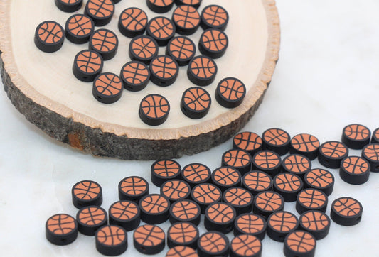 Basketball Polymer Clay Beads, Sport Ball Beads, Kawaii Basketball Clay Beads, Sport Beads, Jewelry Beads #276