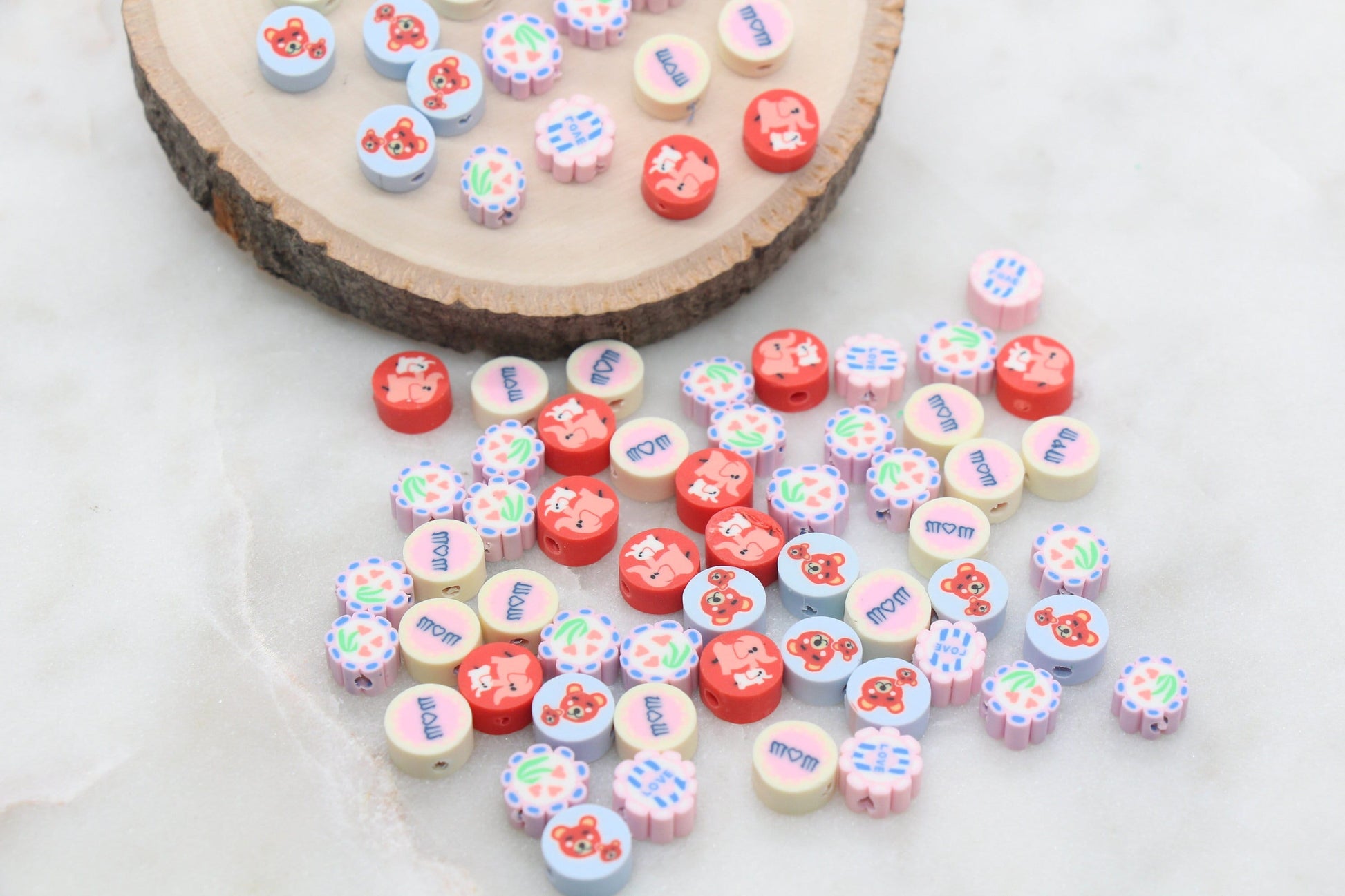 Mother's Day Themed Clay Cane Beads, Mom and Baby Assorted Beads, Beads for Bracelet, Jewelry Beads #279