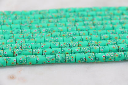 6mm Wide Column Chunky Polymer Clay Beads, Flower Printed Heishi Spacer Beads, Clay Tube Beads, Barrel Beads Heishi Beads #445