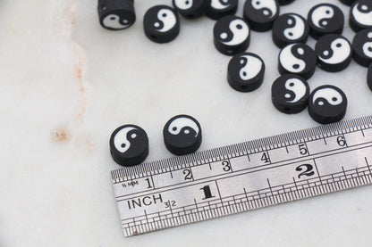 Yin Yang Polymer Clay Beads, Black with White Yin-Yang Beads, Yin-Yang Clay Beads, Round Clay Beads, Jewelry Beads, Beads for Bracelet #33