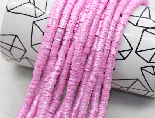 6mm Shimmer Lavender Pink Polymer Clay Disc Beads, Pink Heishi Beads, African Disc Beads, Vinyl Heishi, 16 inch Strand #193