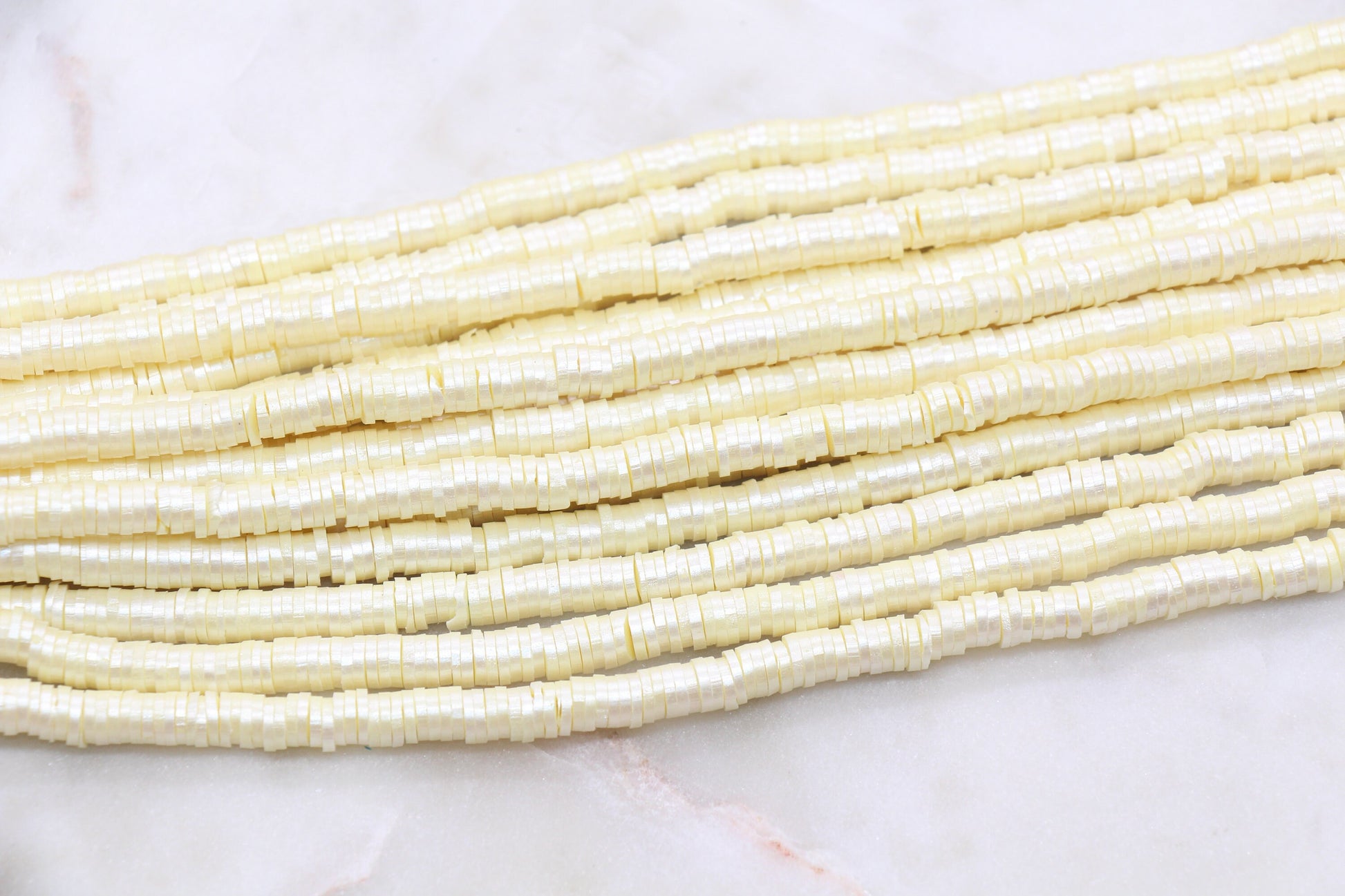 6mm Shimmer Light Yellow Polymer Clay Disc Beads, Yellow Heishi Beads, African Disc Beads, Vinyl Heishi, 16 inch Strand #98
