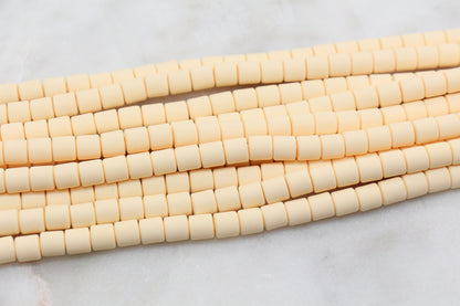 6mm Wide Column Chunky Polymer Clay Beads, Creamy Vanilla Heishi Spacer Beads, Clay Tube Beads, Barrel Beads Heishi Beads #461