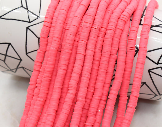 6mm Watermelon Pink Heishi Beads, Polymer Clay Disc Beads, African Disc Beads, Vinyl Heishi, 16 inch Strand #469