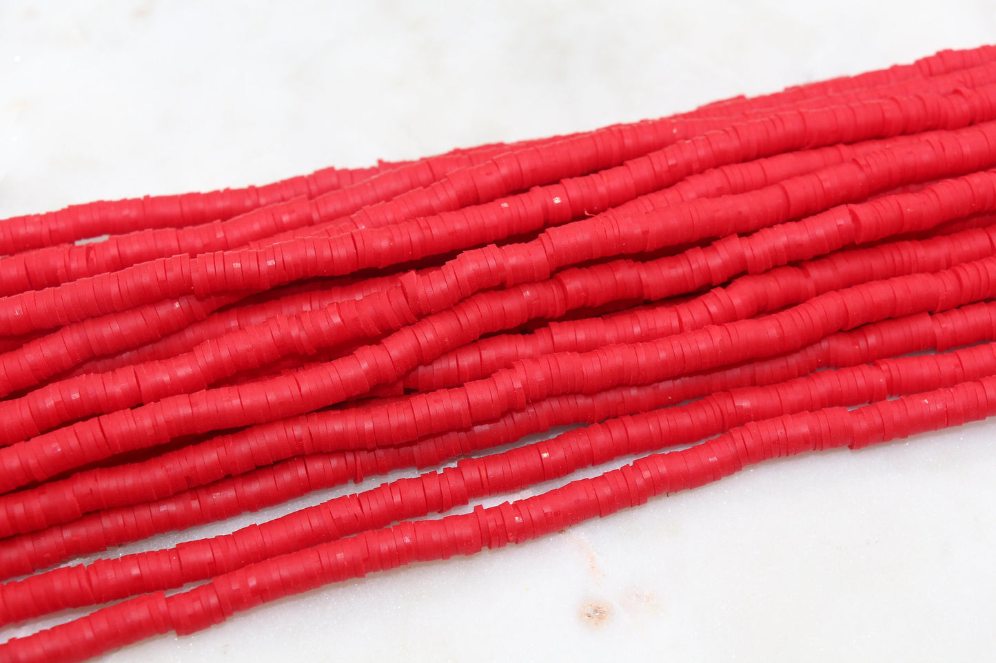 6mm Lipstick Red Heishi Beads, Red Polymer Clay Disc Beads, African Disc Beads, Vinyl Heishi, Full Strand #587