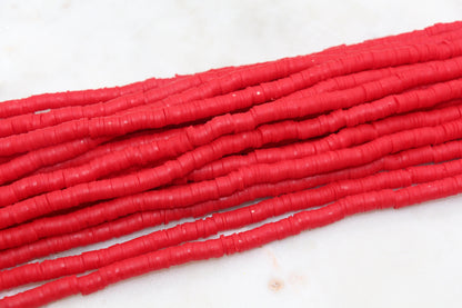 6mm Lipstick Red Heishi Beads, Red Polymer Clay Disc Beads, African Disc Beads, Vinyl Heishi, Full Strand #587