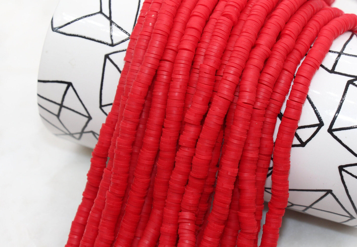 6mm Lipstick Red Heishi Beads, Red Polymer Clay Disc Beads, African Disc Beads, Vinyl Heishi, Full Strand #587