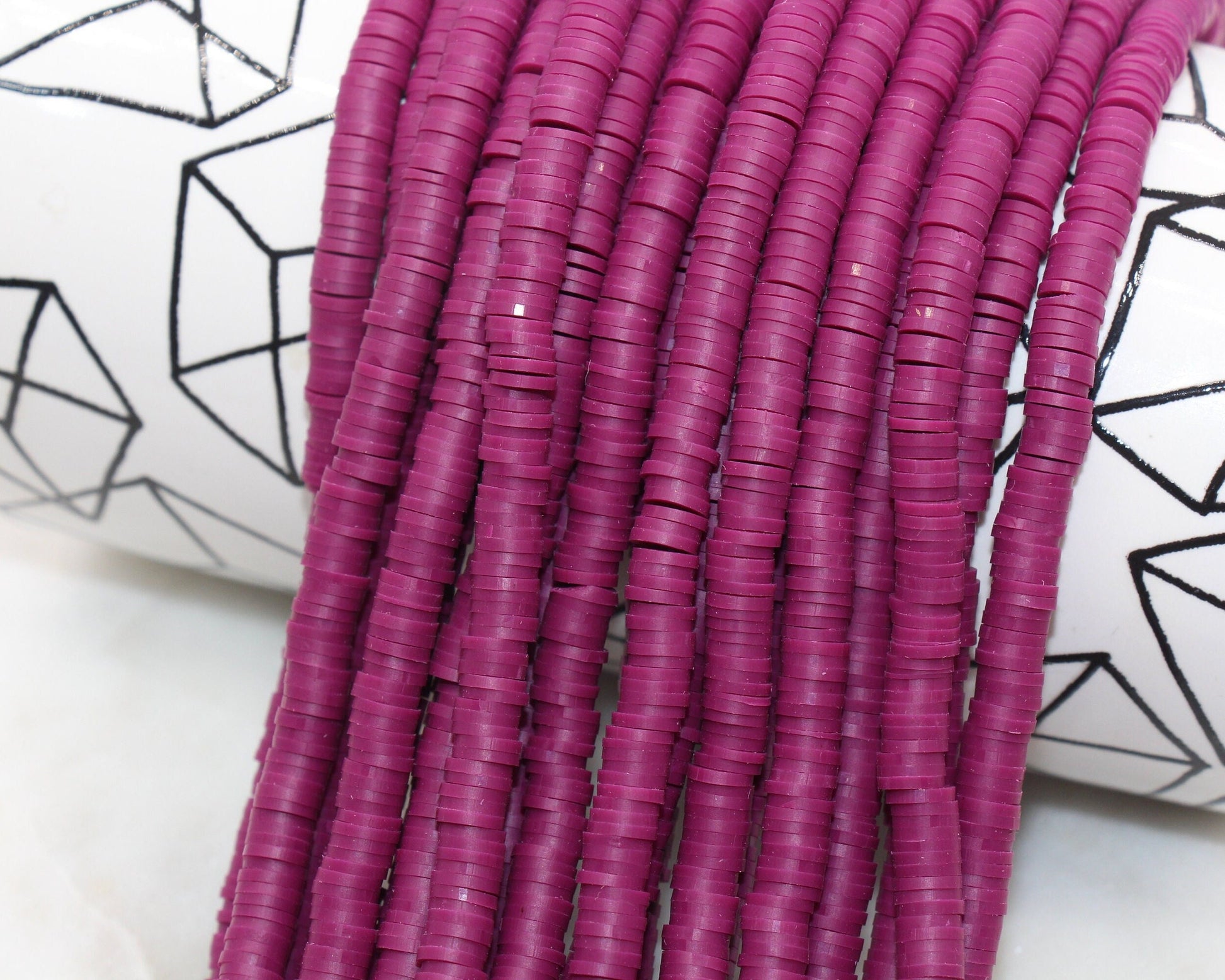 6mm Beet Purple Heishi Beads, Polymer Clay Disc Beads, African Disc Beads, Vinyl Heishi, 16 inch Strand #472