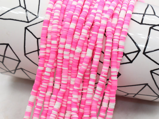 4mm Multicolored Pink Heishi Beads, Multicolored Polymer Clay Disc Beads, Rainbow African Disc Beads, Vinyl Heishi, 16 inch Strand #476