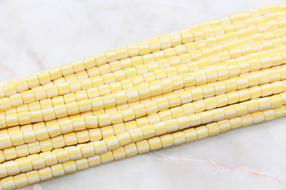 6mm Wide Column Chunky Polymer Clay Beads, Yellow Heishi Spacer Beads, Clay Tube Beads, Barrel Beads Heishi Beads #485