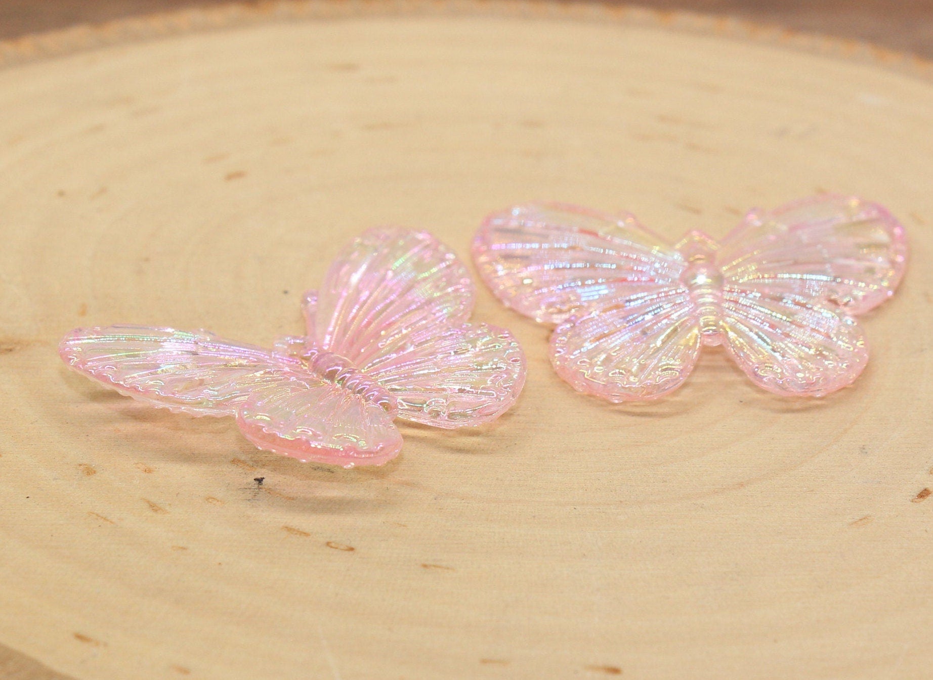 Pink Large Butterfly Pendants, Iridescent Butterfly Pendants, AB Transparent Acrylic Butterfly, Jewelry Making #2652
