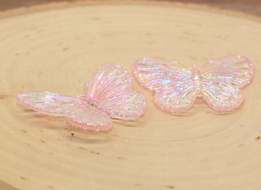 Pink Large Butterfly Pendants, Iridescent Butterfly Pendants, AB Transparent Acrylic Butterfly, Jewelry Making #2652