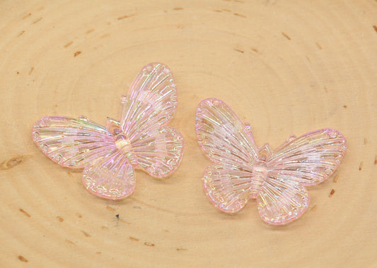 Pink Large Butterfly Pendants, Iridescent Butterfly Pendants, AB Transparent Acrylic Butterfly, Jewelry Making #2652