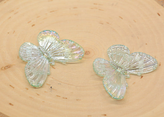 Green Large Butterfly Pendants, Iridescent Butterfly Pendants, AB Transparent Acrylic Butterfly, Jewelry Making #2653