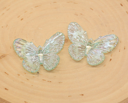 Green Large Butterfly Pendants, Iridescent Butterfly Pendants, AB Transparent Acrylic Butterfly, Jewelry Making #2653