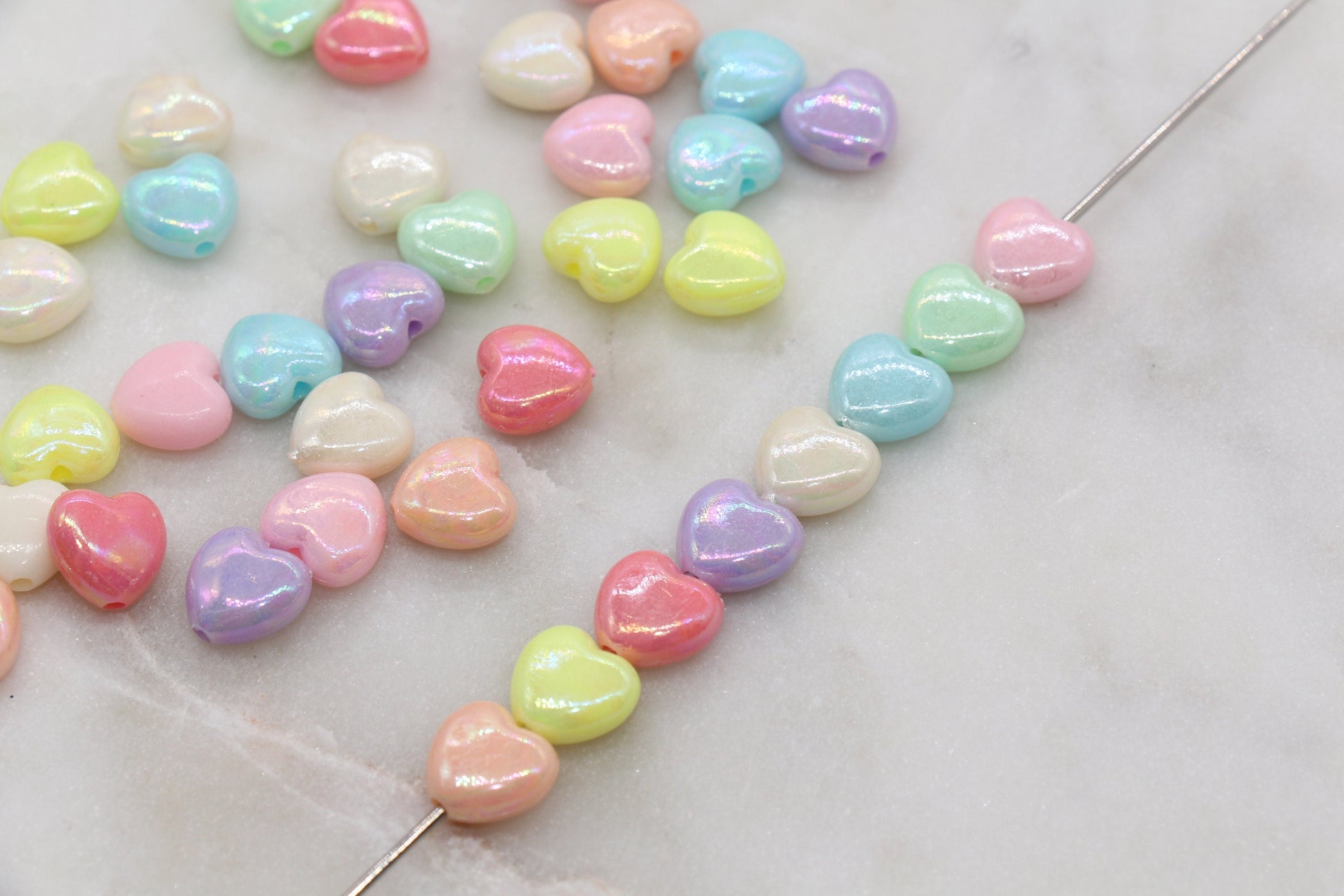 Iridescent Heart Beads, Multicolor AB Heart Beads, Heart Chunky Acrylic Beads, Bracelet Making Jewelry Finding#1904