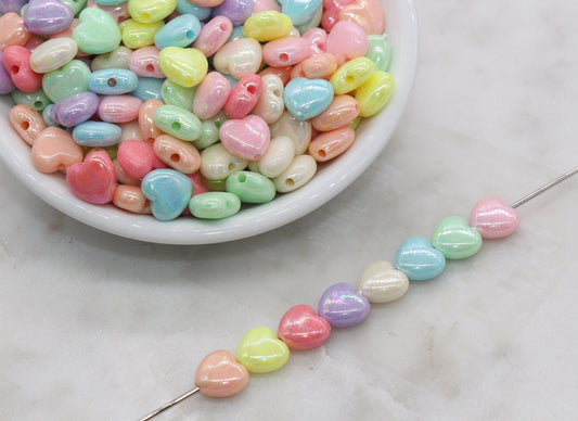 Iridescent Heart Beads, Multicolor AB Heart Beads, Heart Chunky Acrylic Beads, Bracelet Making Jewelry Finding#1904