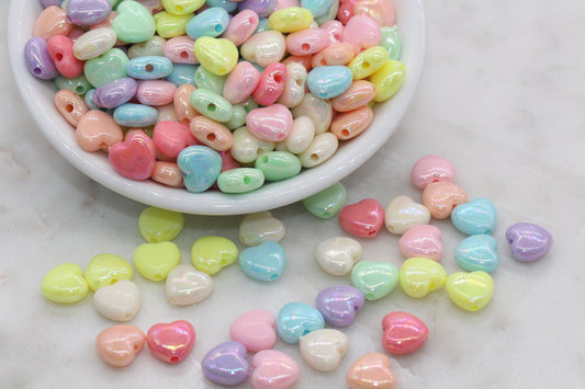 Iridescent Heart Beads, Multicolor AB Heart Beads, Heart Chunky Acrylic Beads, Bracelet Making Jewelry Finding#1904