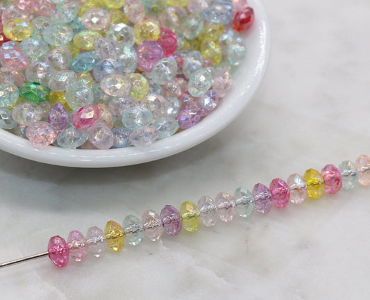 8mm Mix Rondelle Beads, Iridescent Faceted Acrylic Loose Beads, Bubblegum Beads, Chunky Beads, Bead for Bracelet #2654