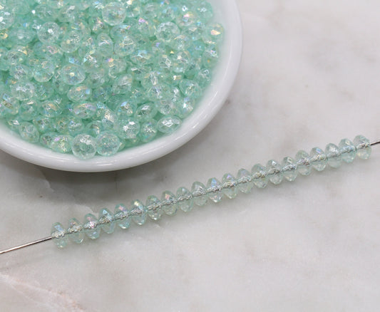 8mm Mint Green Rondelle Beads, Iridescent Faceted Acrylic Loose Beads, Bubblegum Beads, Chunky Beads, Bead for Bracelet #2655