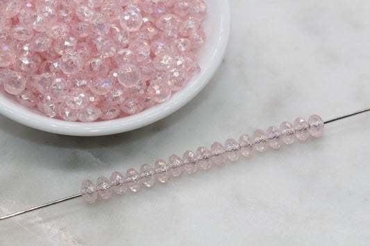 8mm Pink Rondelle Beads, Iridescent Faceted Acrylic Loose Beads, Bubblegum Beads, Chunky Beads, Bead for Bracelet #2658