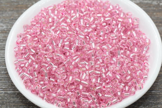 Transparent Glass Beads with Silver Lined, 4mm 6/0 Glass Round Beads, Rose Pink Trans Seed Beads, Rocailles Beads, Beading Supplies #1221