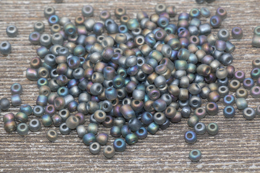 Matte Iridescent Glass Seed Beads, 4mm 6/0 Glass Round Seed Beads, Matte Gray AB Seed Beads, Rocailles Beads, Beading Supplies #1175