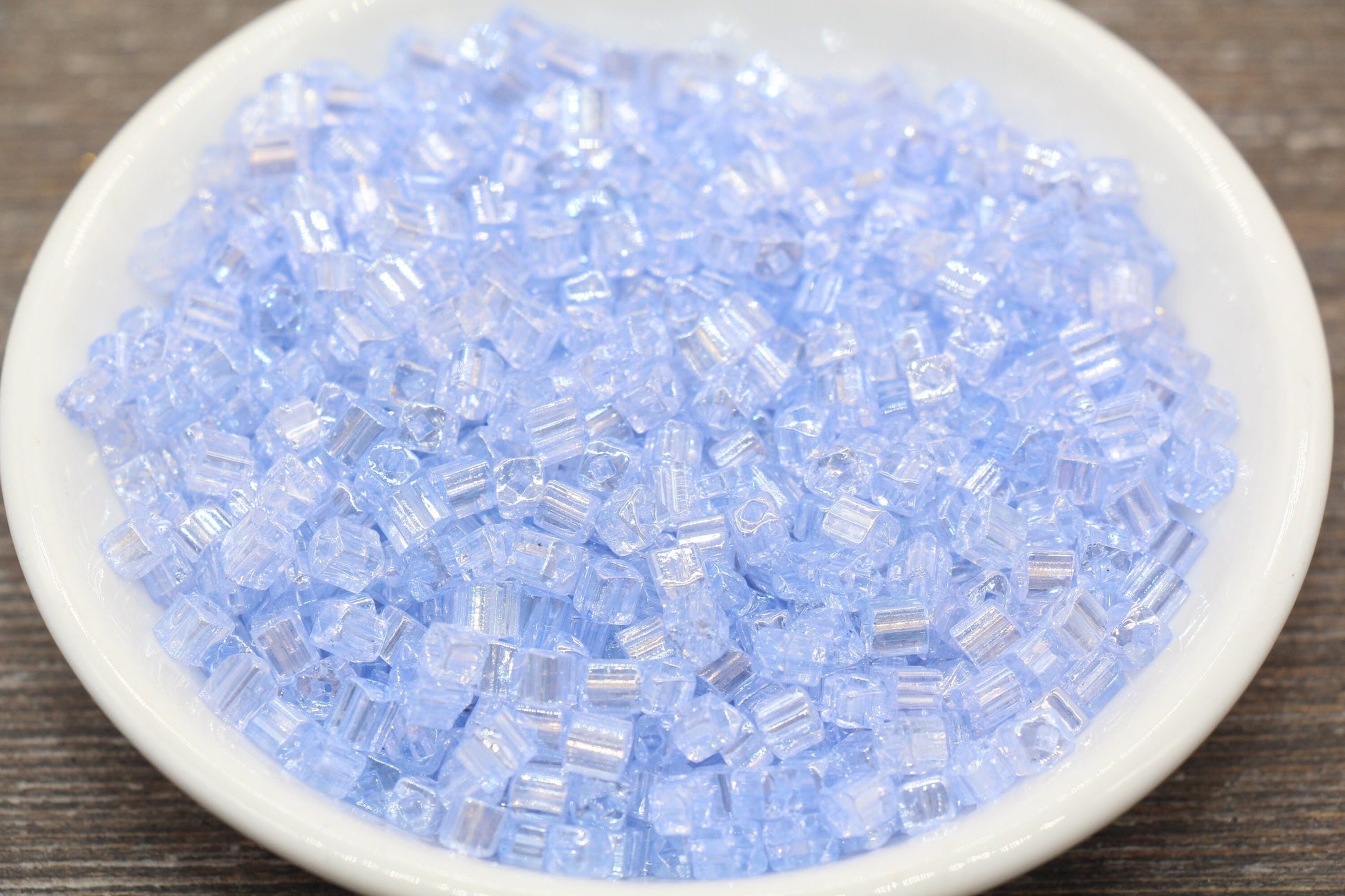 Glossy Square Glass Beads, 4mm Cube Glass Beads, Shinny Glass Bead, Transparent Ice Blue Square Seed Beads, Beading Supplies #2127