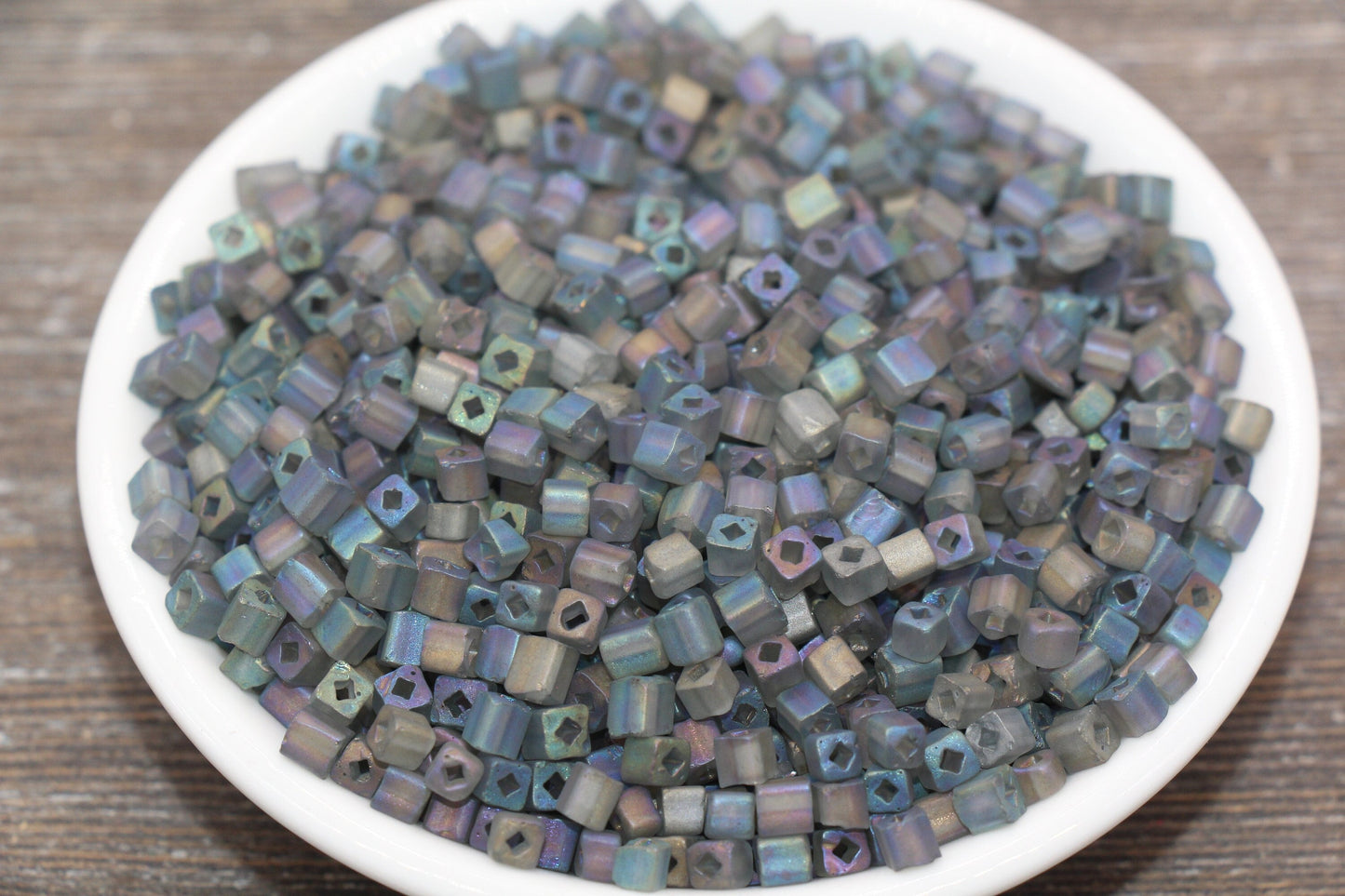 Matte Square Glass Seed Beads, 4mm Cube Glass Beads, Frosted AB Square Seed Beads, Iridescent Glass Beads, Beading Supplies #2098