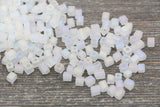 Matte Square Glass Seed Beads, 4mm Cube Glass Beads, Frosted White AB Square Seed Beads, Iridescent Glass Beads, Beading Supplies #2101