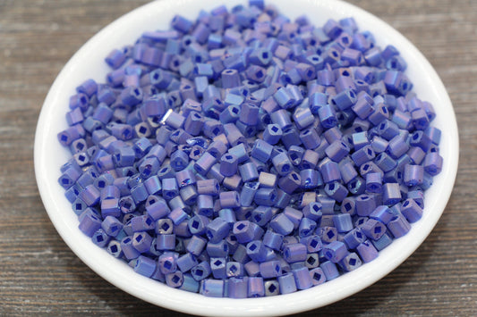 Matte Square Glass Seed Beads, 4mm Cube Glass Beads, Frosted Blue AB Square Seed Beads, Iridescent Glass Beads, Beading Supplies #2100