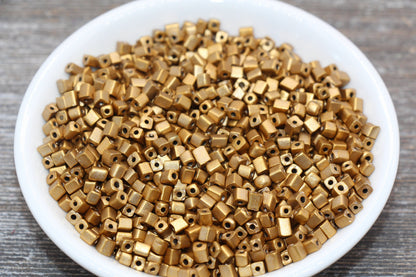 Square Glass Seed Beads, 4mm Cube Glass Beads, Gold Square Seed Beads, Opaque Beads, Beading Supplies #1239