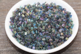 Iridescent Square Glass Beads, 4mm Cube Glass Beads, Sparkle Glass Beads, Transparent Gray AB Square Seed Beads, Beading Supplies #2117