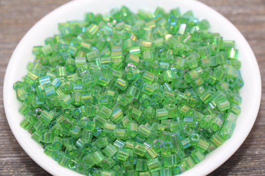 Iridescent Square Glass Beads, 4mm Cube Glass Beads, Sparkle Glass Beads, Transparent Green AB Square Seed Beads, Beading Supplies #2112